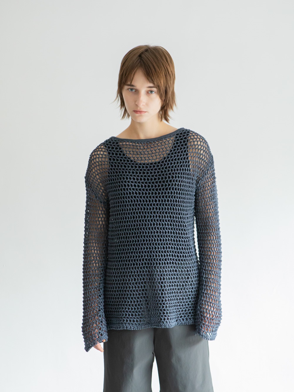 Cotton Mesh Knit Pullover
