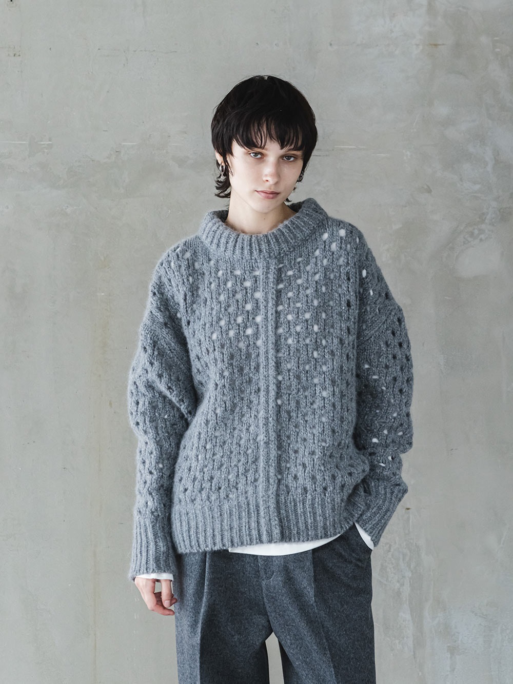 Wool Mesh Knit Pullover
