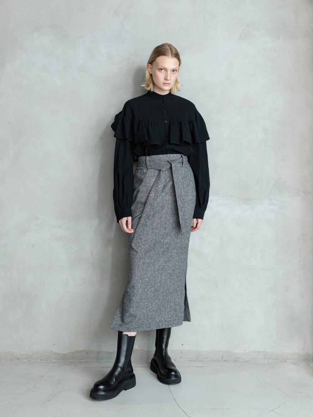 Wool-Blend Belted Skirt